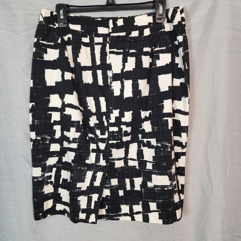 SANDRO Size 8 Black Geometric Plaid Brushstroke Cotton Stretch Pencil Skirt - Picture 3 of 9